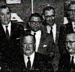 FELSHTIN RELIEF COMMITTEE Sitting from right to left: Y. Baum, past president; Herman Huberman, treasurer of the relief committee; Nathan Forman, president; Dr. M. Hoffman, trustee; William Shenkman, treasurer of the Society. Standing: Joseph Shneiderman, past president; Jack Cooper, Chairman of the landmanshaften (society) - committee counsel to the organization; Jack Hoffman, vice president; Usher Reisis, financial secretary; Alex Dardik, past president.